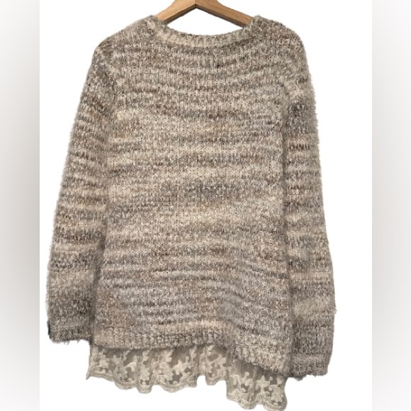 New Directions Beige Knit Sweater with Lace Detail - Picture 4 of 5